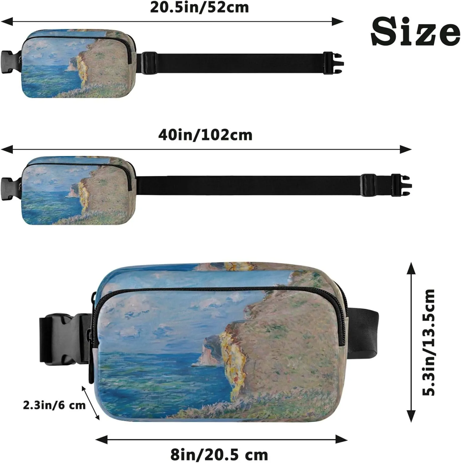 Claude Monet Painting Cliff Waterproof Women Fanny Pack Belt Bags Hip Pack Bright Color Travel Waist Pouch
