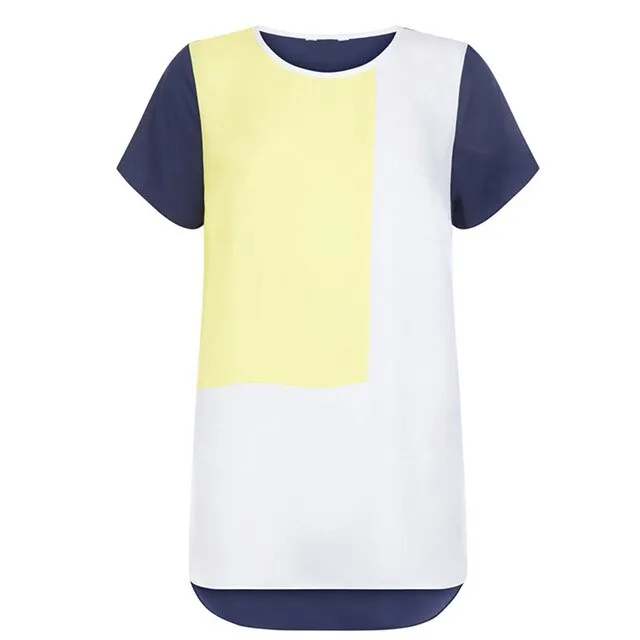 Color Block Top Summer T Shirt Women Color Block Short Sleeve Round Neck Casual T Shirts Tunic Tops
