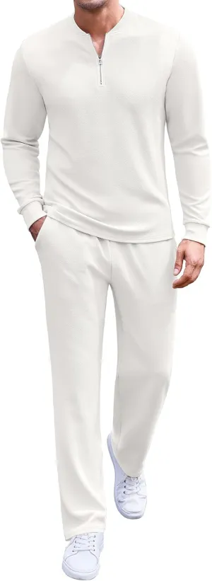 COOFANDY Men's 2 Piece Tracksuit Set Polo Athletic Sweatsuit Quarter Zip Jogging Long Sleeve Casual Sports Outfits