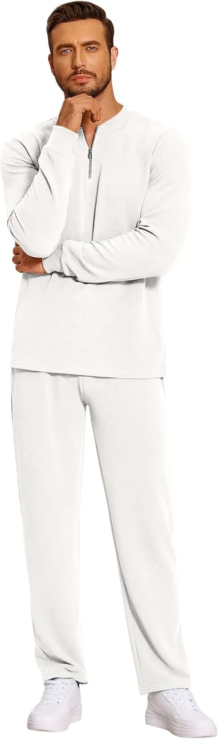 COOFANDY Men's 2 Piece Tracksuit Set Polo Athletic Sweatsuit Quarter Zip Jogging Long Sleeve Casual Sports Outfits