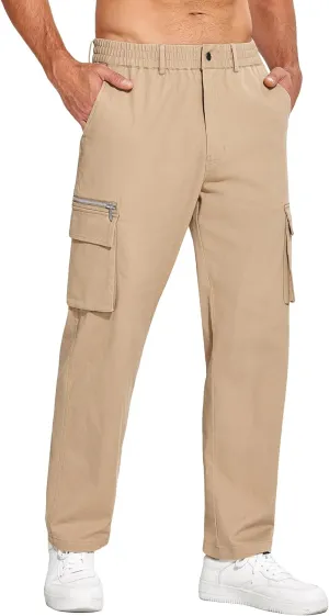 COOFANDY Men's Cotton Cargo Pants Relaxed Fit Elastic Waist Casual Pants Stretch Work Cargo Pant with Pockets