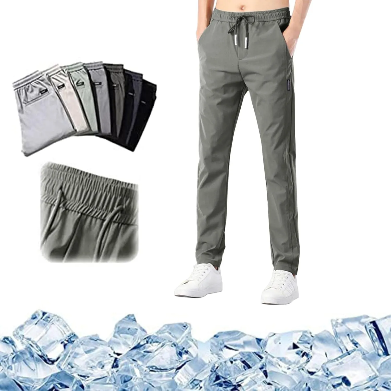 Cotton Linen Pants for Men Casual Loose Fit Pants Outdoor Hiking Trousers Drawstring Elastic Waist Straight Leg Pant