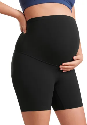 CRZ YOGA Womens Butterluxe Maternity Biker Shorts Over The Belly 6" - Pregnancy Yoga Workout Activewear