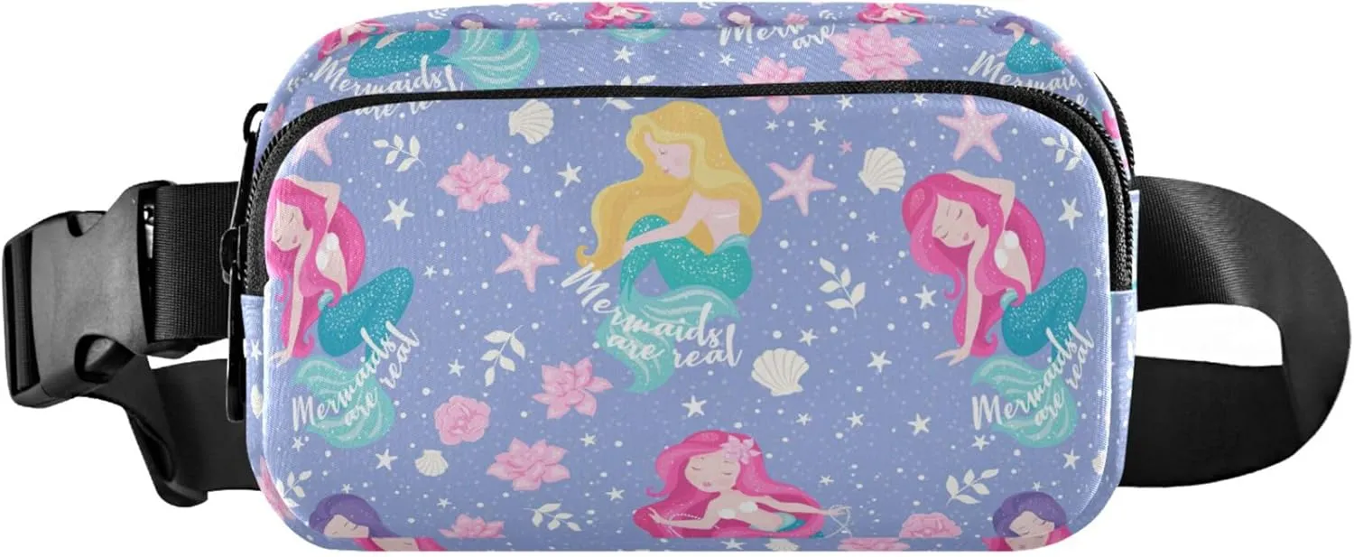 Custom Purple Mermaid Pink Fanny Pack for Women Waterproof Large Hip Belt Bag Cute Travel Waist Pouch