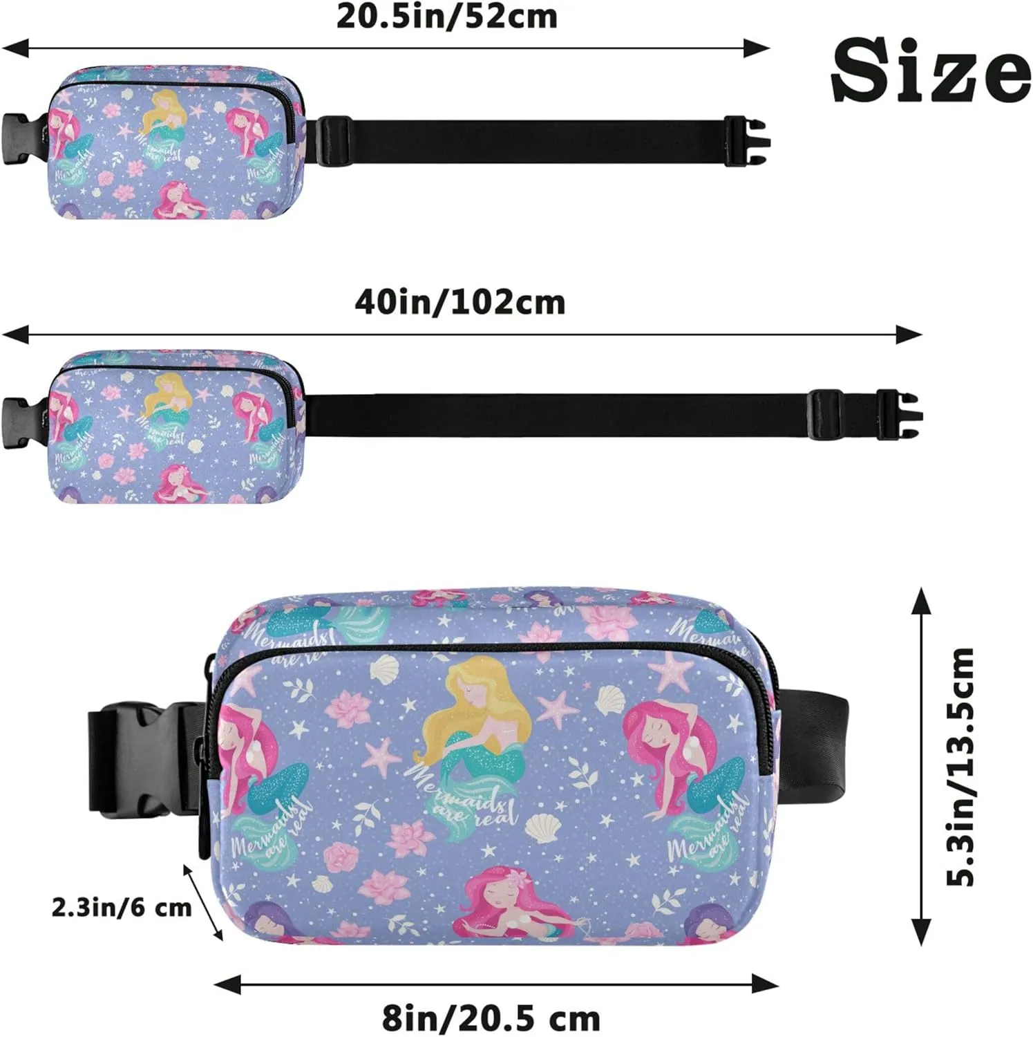 Custom Purple Mermaid Pink Fanny Pack for Women Waterproof Large Hip Belt Bag Cute Travel Waist Pouch