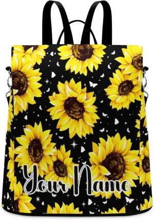 Custom Sunflower Anti-Theft Backpack for Women Ladies - Waterproof Oxford Shoulder Bag - Personalized Secure & Fashionable Daypack College Bookbag