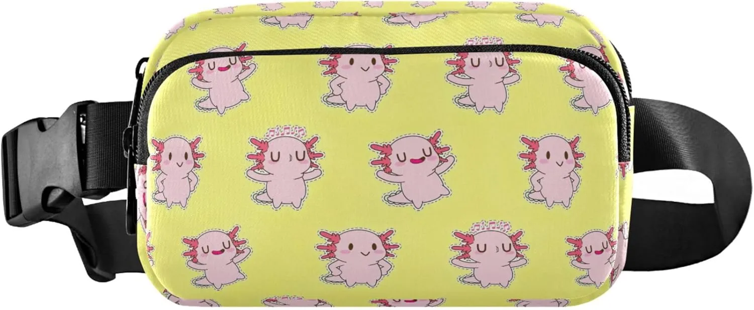 Cute Axolotl Yellow Pink Womens Fanny Pack Waterproof Belt Bag Hip Pouch Cute Waist Pouch for Women