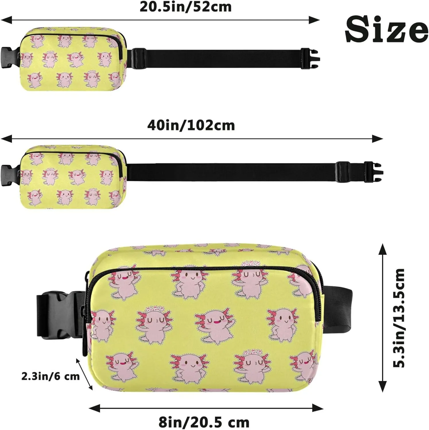 Cute Axolotl Yellow Pink Womens Fanny Pack Waterproof Belt Bag Hip Pouch Cute Waist Pouch for Women