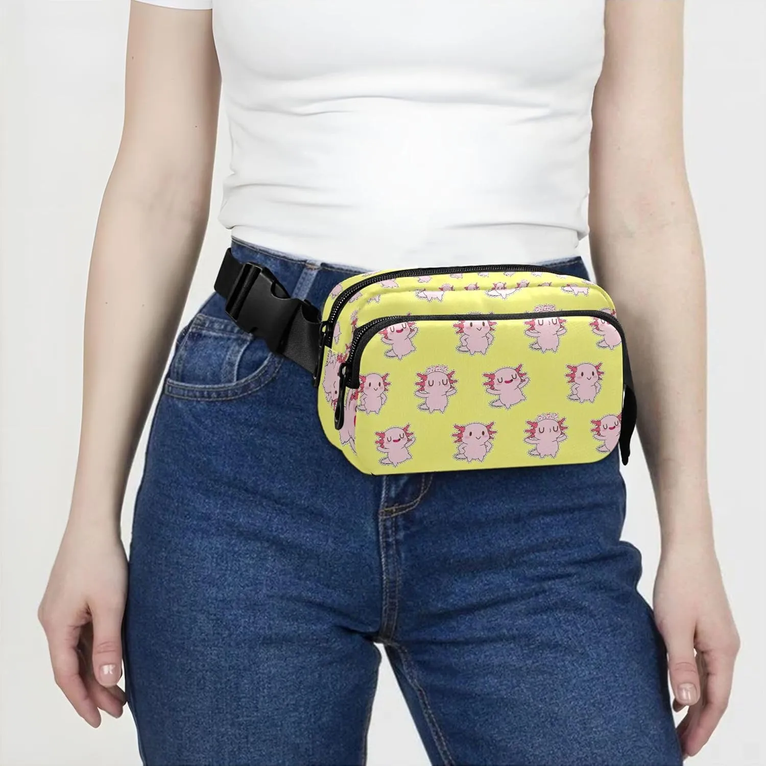 Cute Axolotl Yellow Pink Womens Fanny Pack Waterproof Belt Bag Hip Pouch Cute Waist Pouch for Women