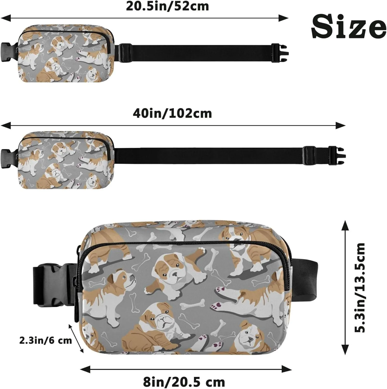 Cute Bulldog Puppies Dog Womens Fanny Pack Waterproof Belt Bag Hip Pack Trendy Waist Bag for Women