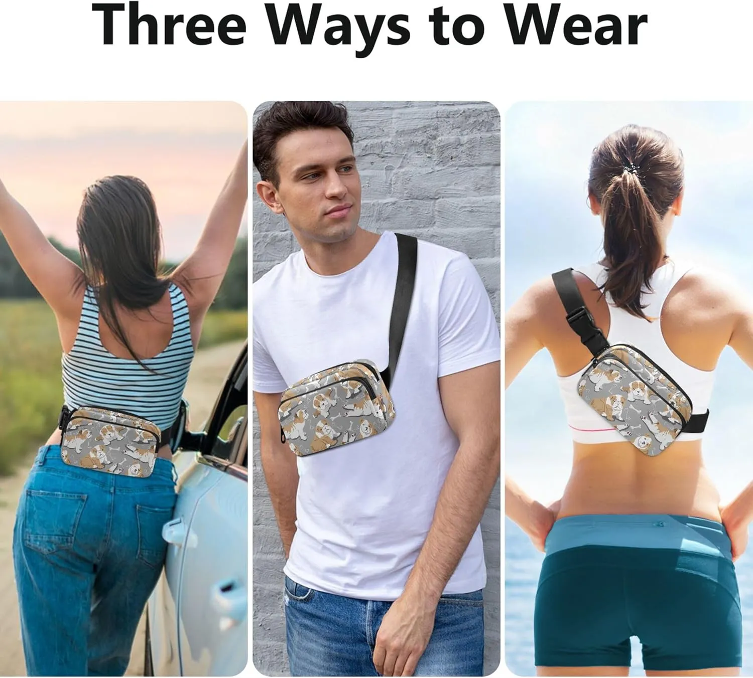 Cute Bulldog Puppies Dog Womens Fanny Pack Waterproof Belt Bag Hip Pack Trendy Waist Bag for Women
