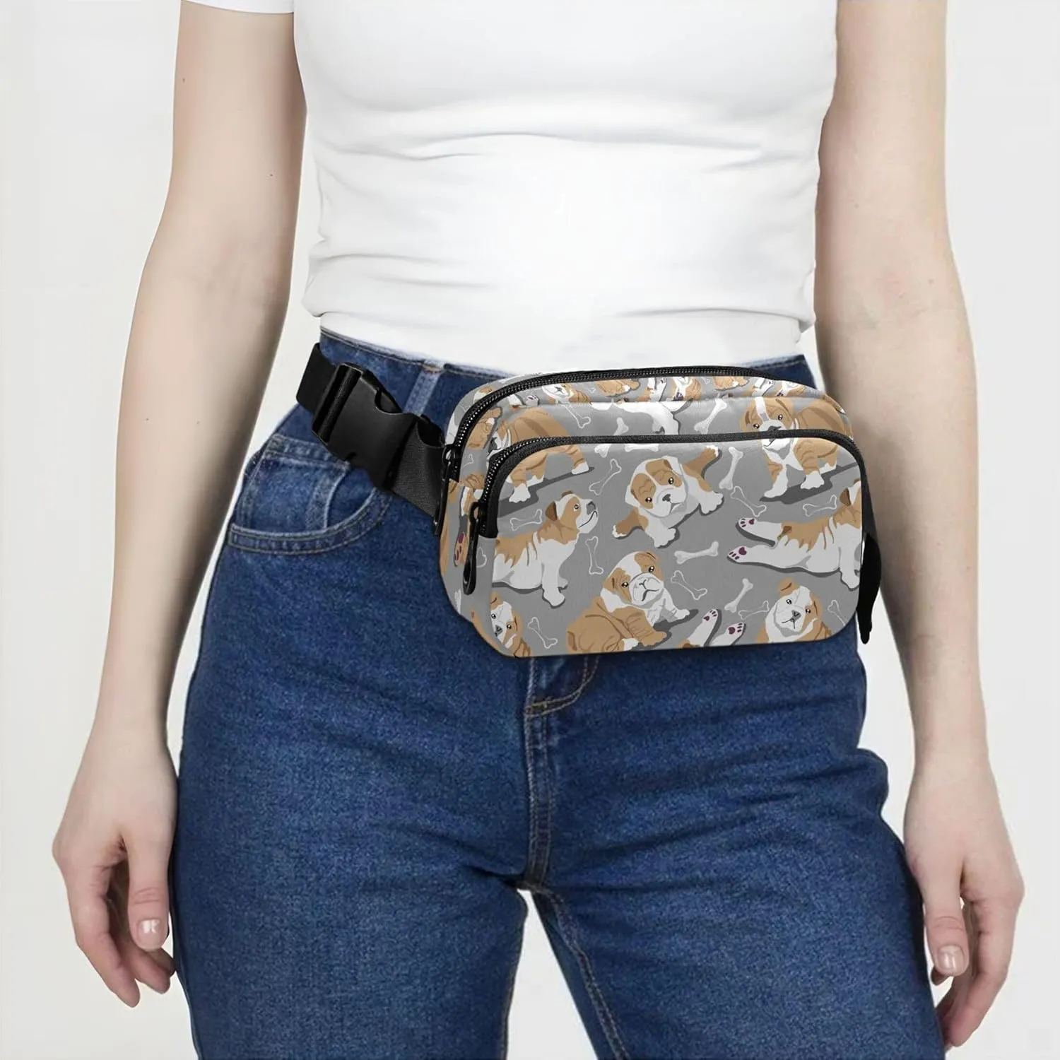 Cute Bulldog Puppies Dog Womens Fanny Pack Waterproof Belt Bag Hip Pack Trendy Waist Bag for Women
