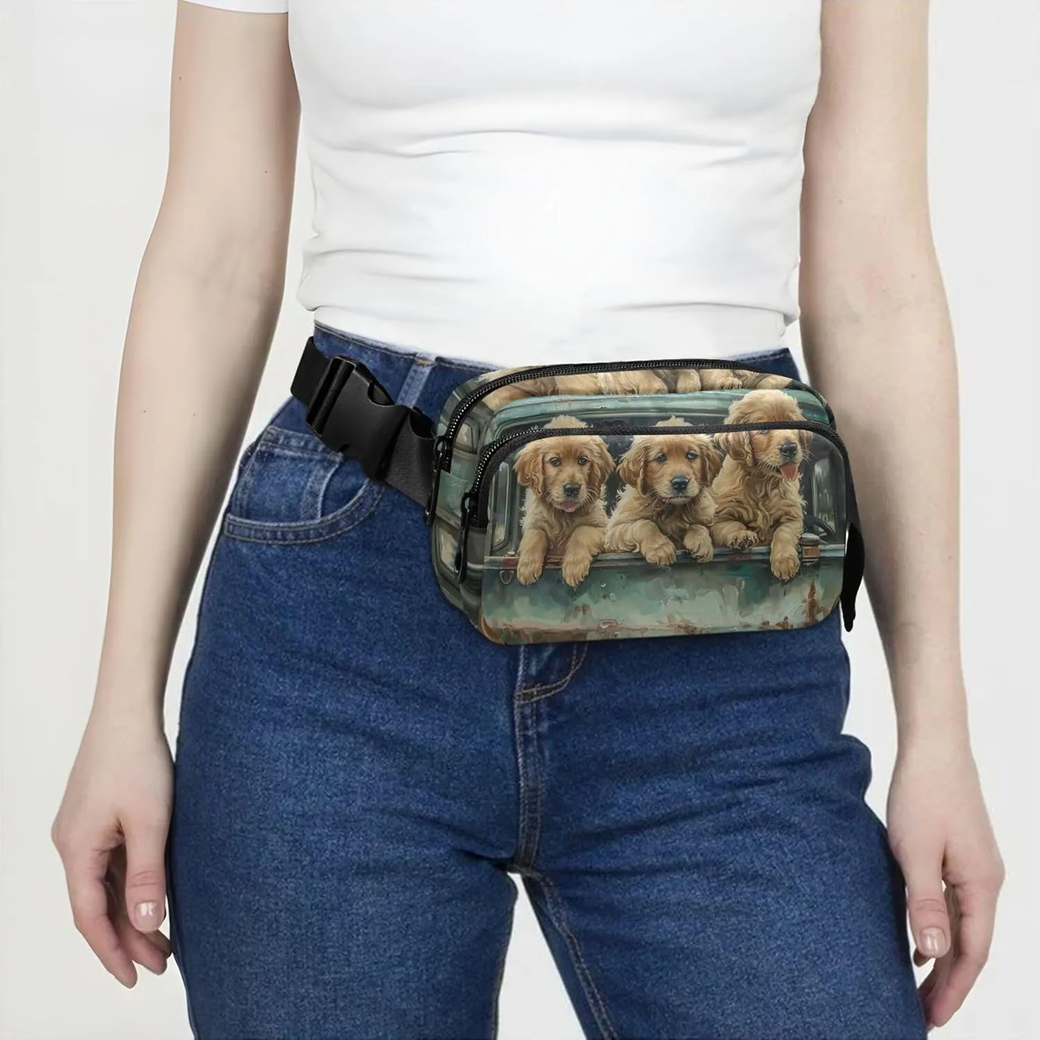 Cute Puppies Blue Car Fanny Pack for Women Festival Hip Bag Belt Pouch Waterproof Travel Waist Bag