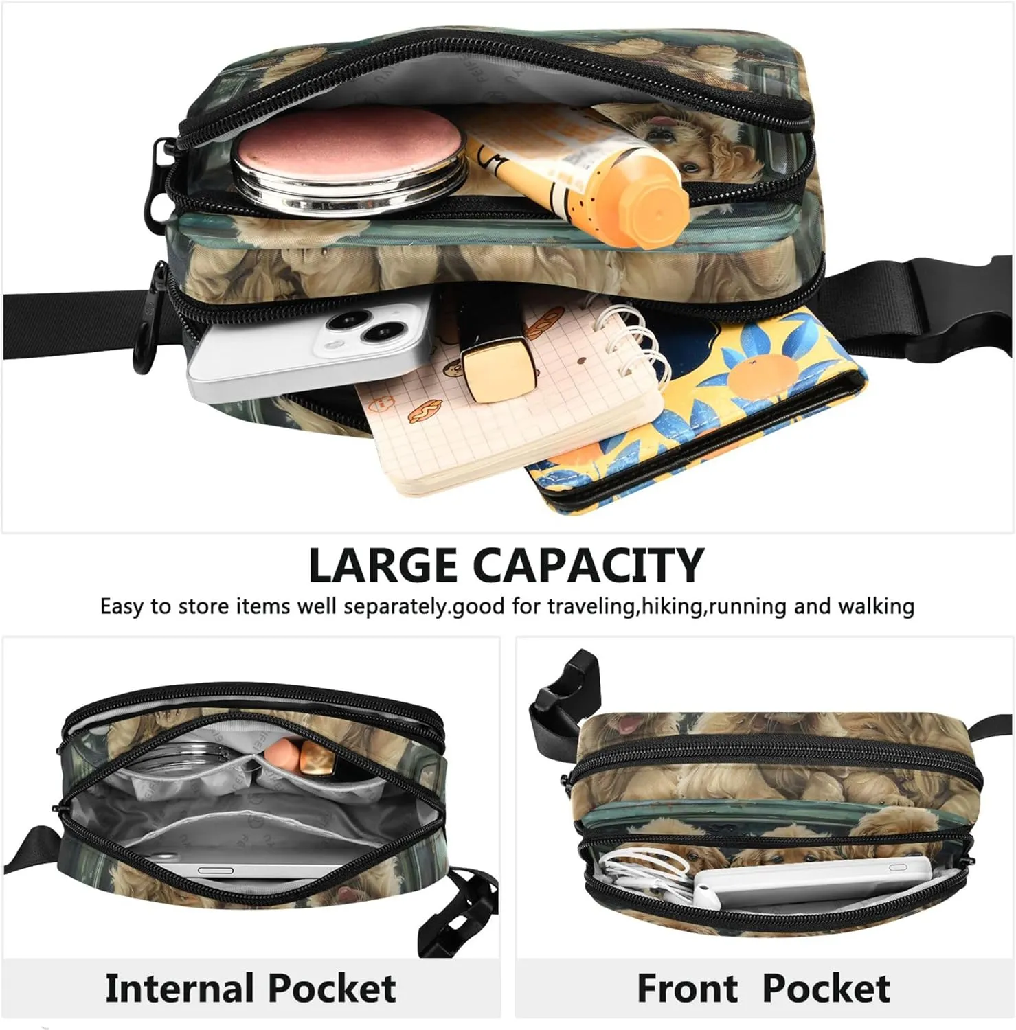 Cute Puppies Blue Car Fanny Pack for Women Festival Hip Bag Belt Pouch Waterproof Travel Waist Bag