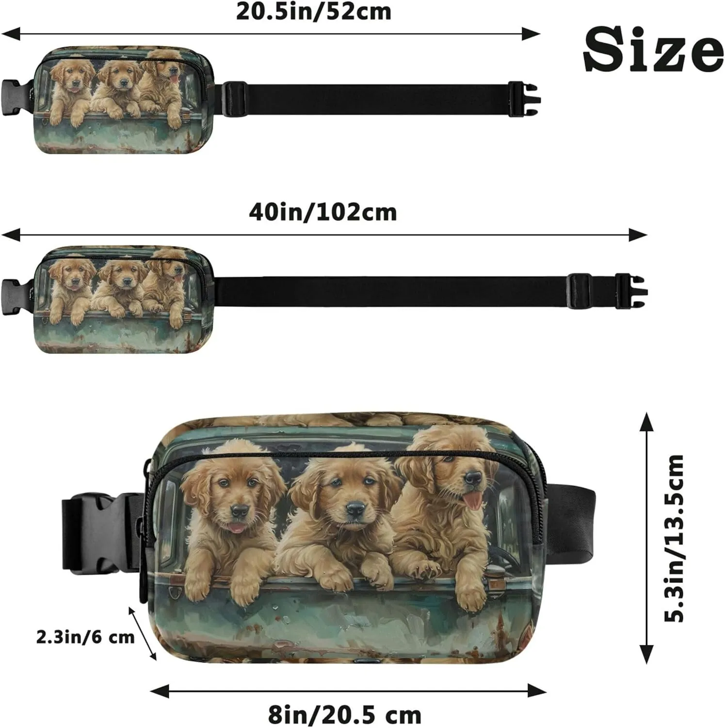Cute Puppies Blue Car Fanny Pack for Women Festival Hip Bag Belt Pouch Waterproof Travel Waist Bag