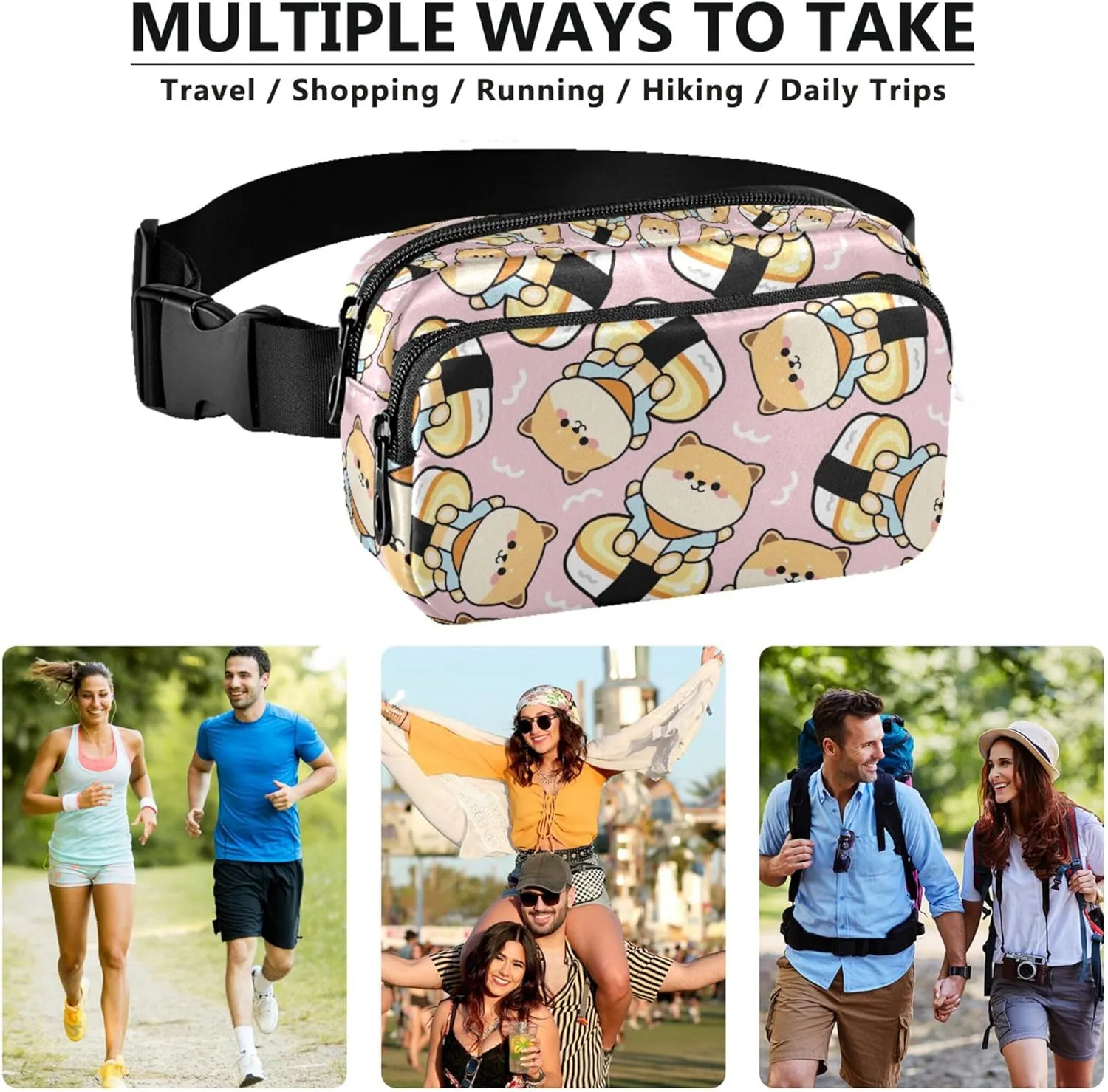 Cute Shiba Inu Dog Waterproof Fanny Pack for Women Hip Bag Belt Pouch Festival Travel Waist Bag