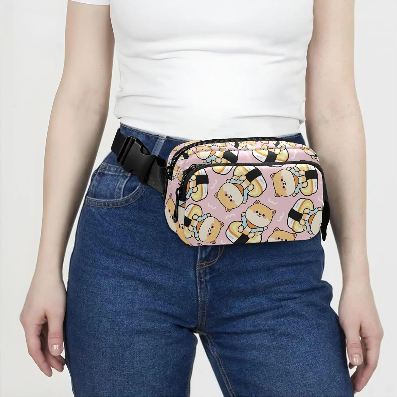 Cute Shiba Inu Dog Waterproof Fanny Pack for Women Hip Bag Belt Pouch Festival Travel Waist Bag