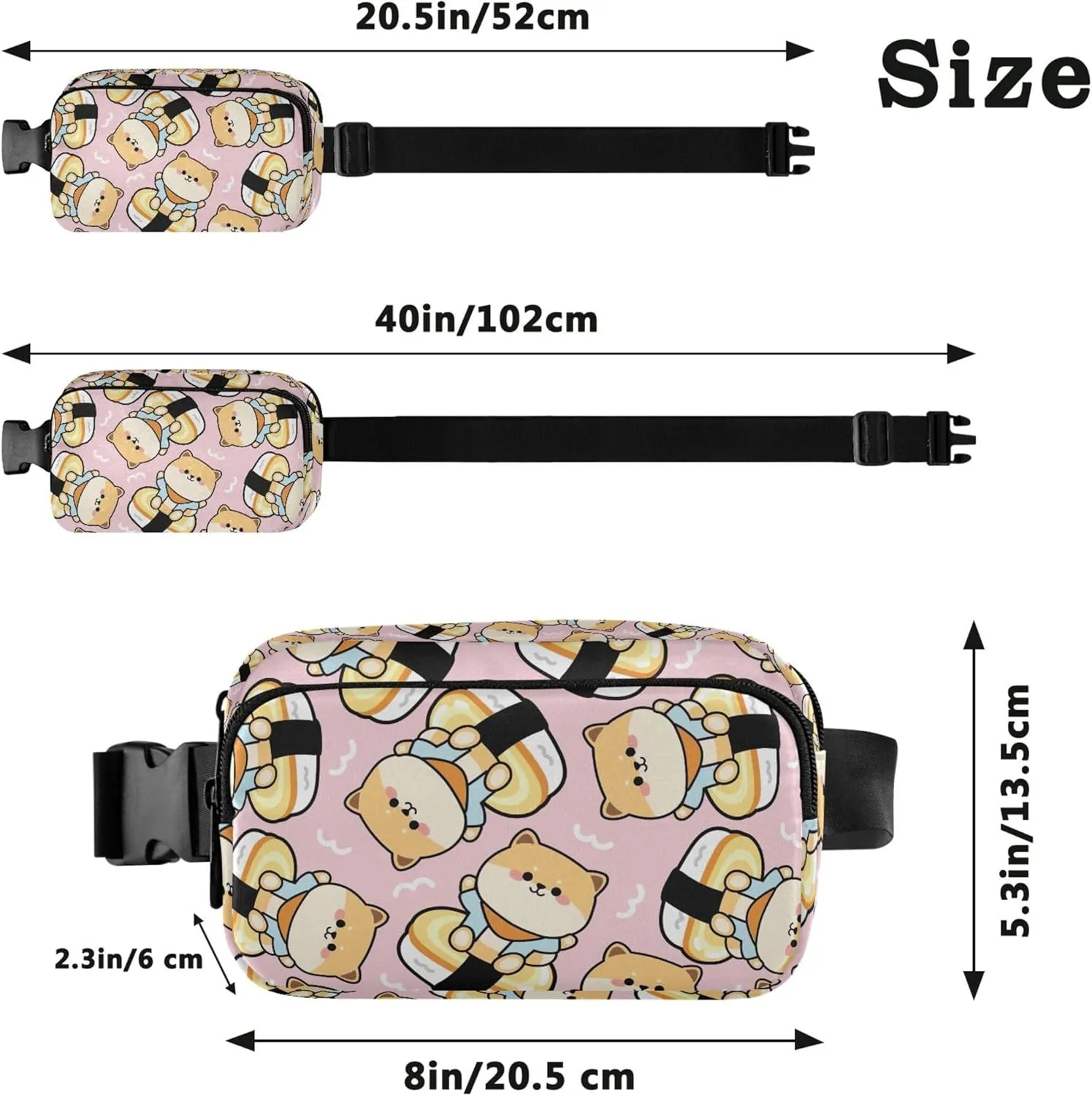 Cute Shiba Inu Dog Waterproof Fanny Pack for Women Hip Bag Belt Pouch Festival Travel Waist Bag