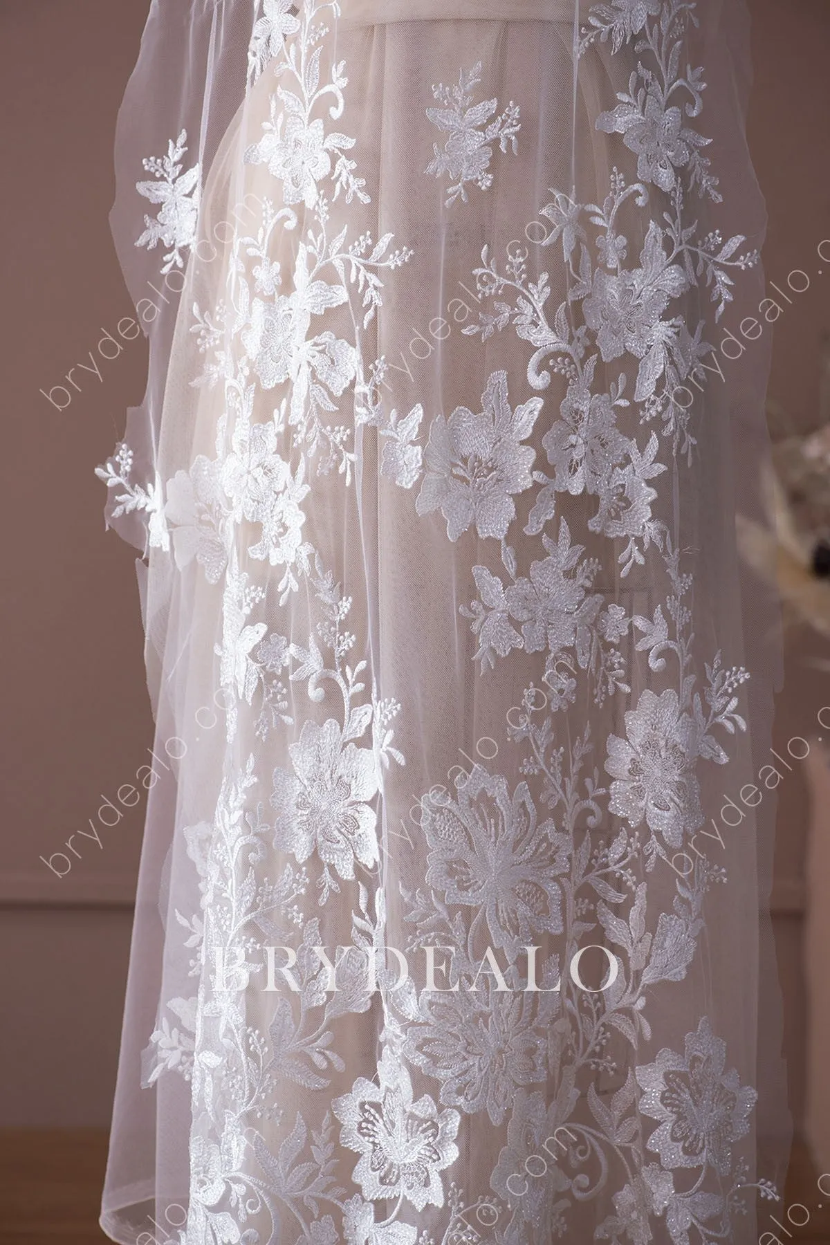 Designer Glitter Big Flower Bridal Lace Fabric for Dresses