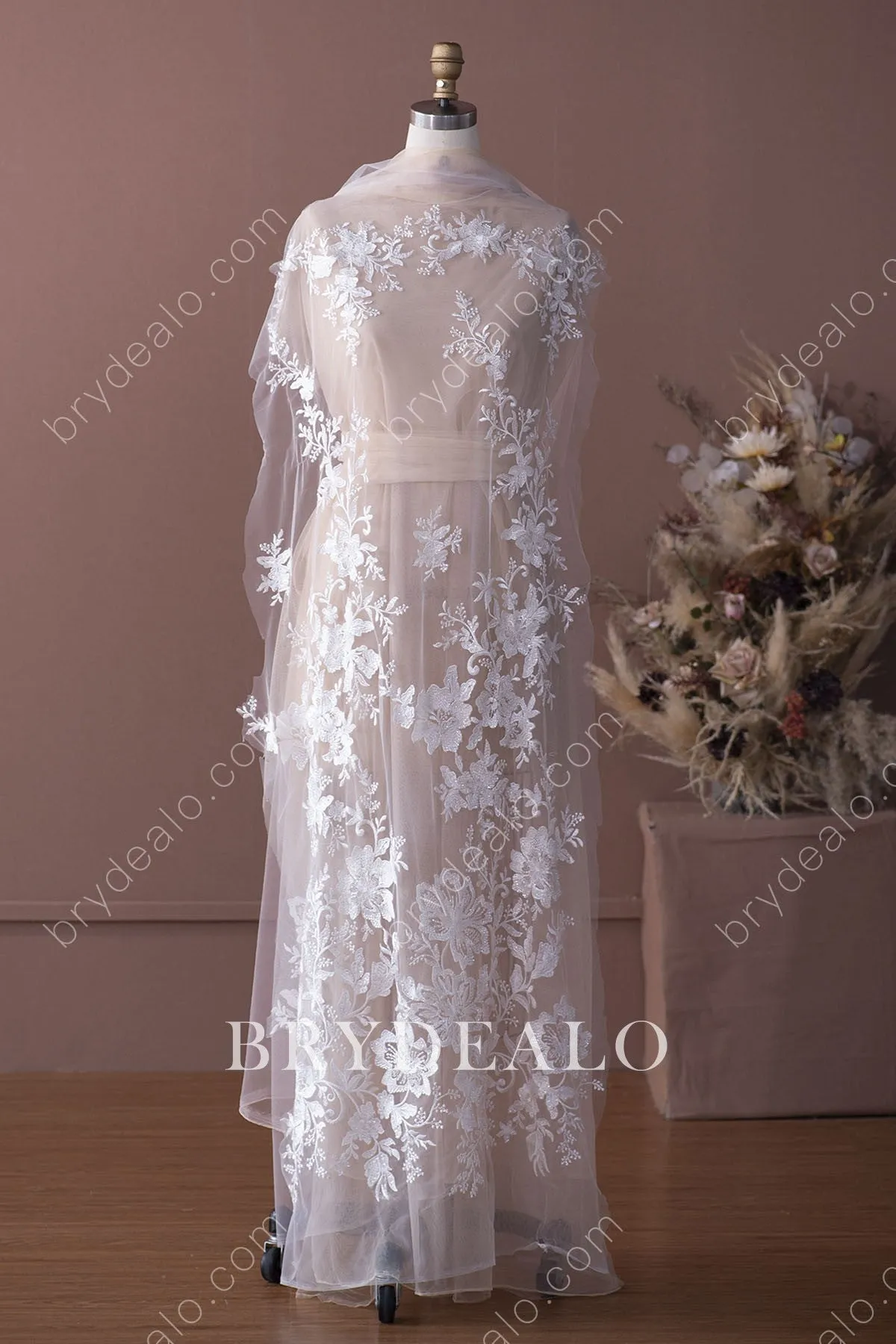 Designer Glitter Big Flower Bridal Lace Fabric for Dresses