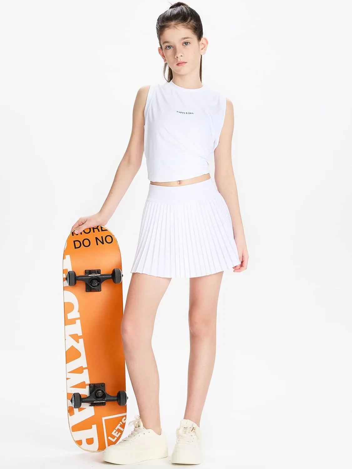 DEVOROPA Girls Pleated Tennis Skirt with Liner Shorts Youth Athletic Golf School Cheer Skirts Kids Teen Skorts Pockets