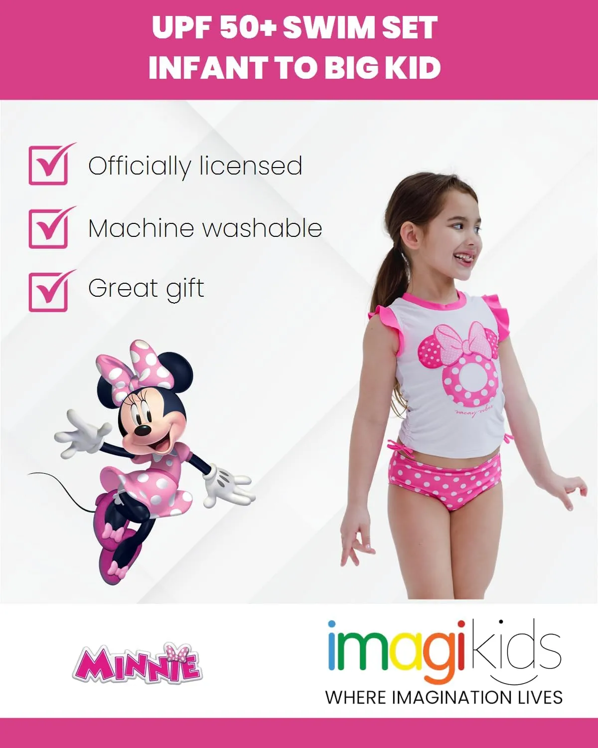 Disney Minnie Mouse Racerback Tankini Top and Bikini Bottom Swim Set Infant to Big Kid