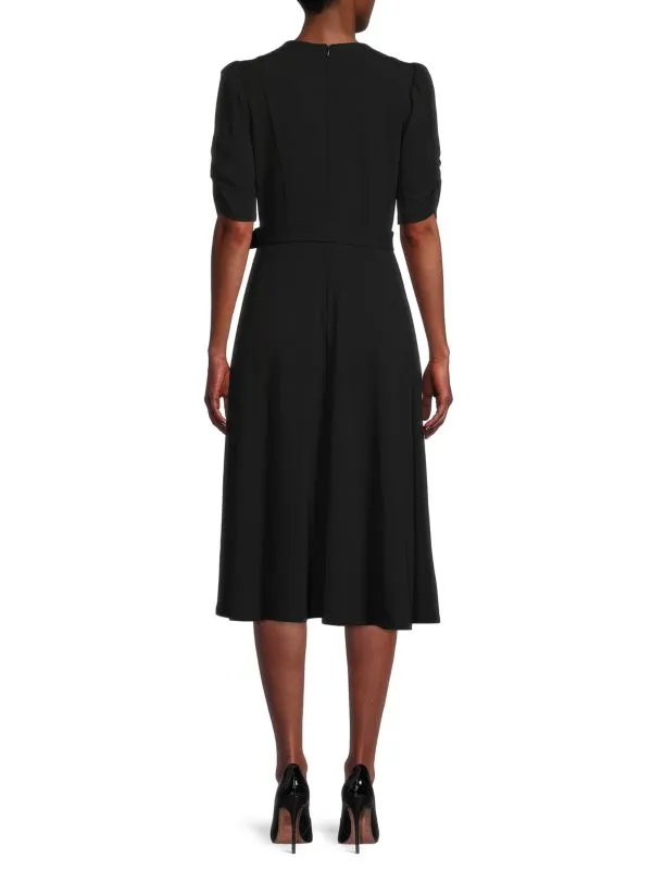 DKNY A-line midi dress with ruffle sleeves, black