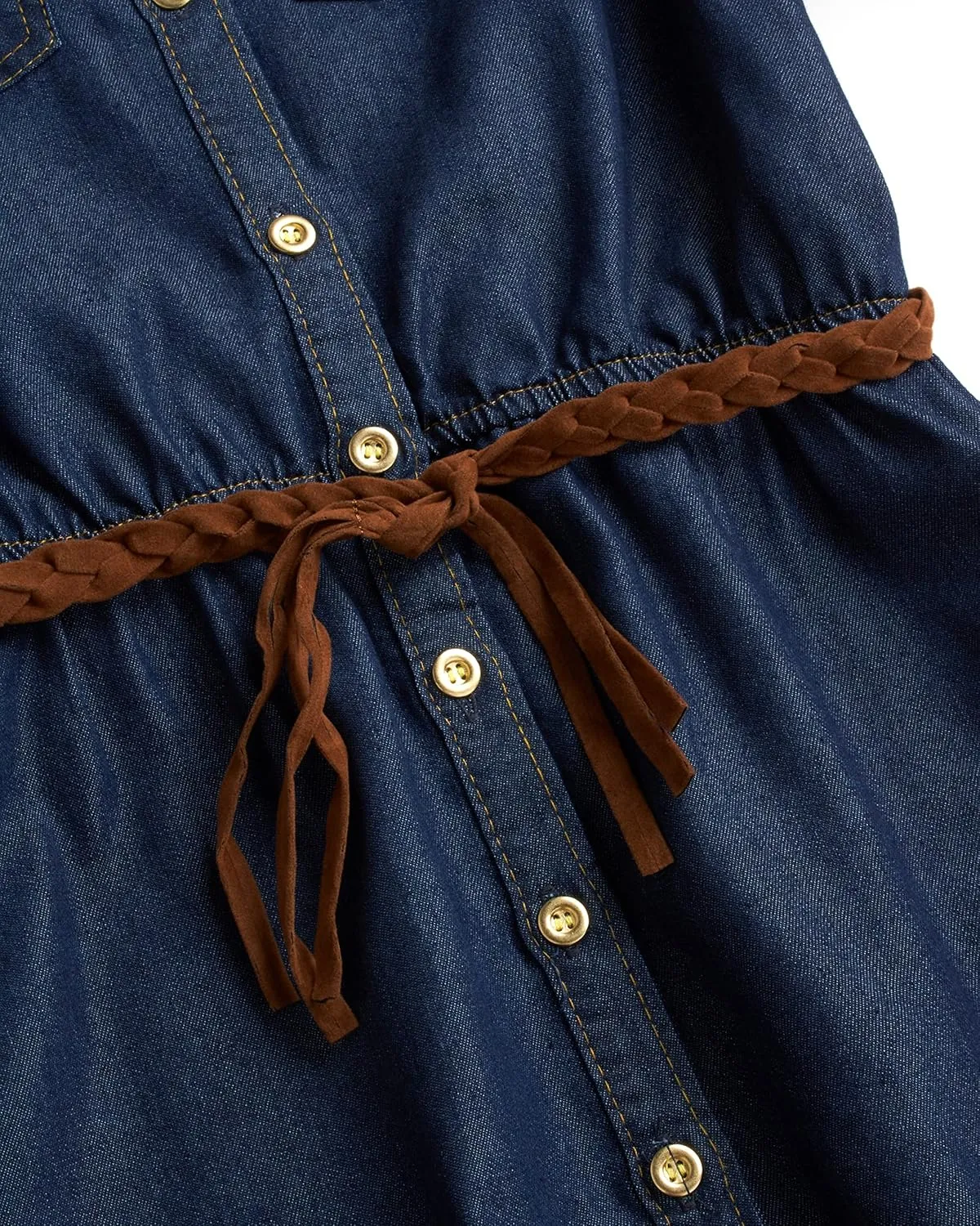 dollhouse Girls' Denim Dress - Casual Long Sleeve Jean Dress for Girls - Button Down Blue Knee Level Dresses for Girls (7-16)