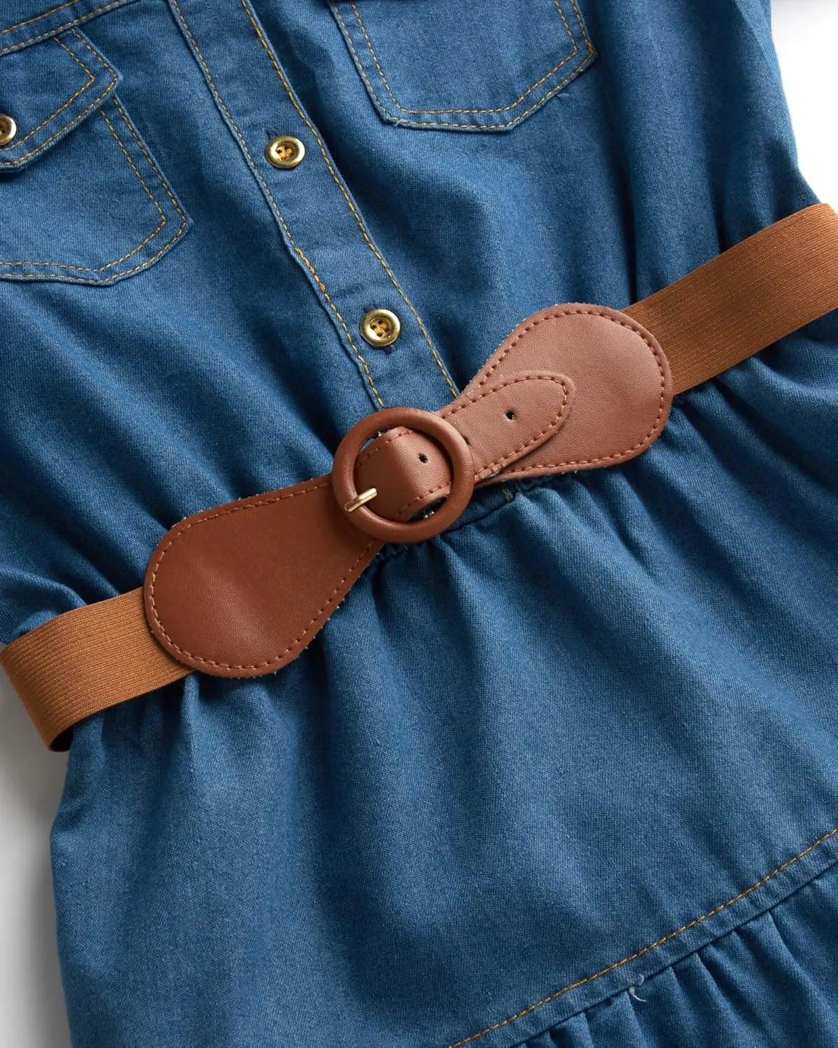 dollhouse Girls' Denim Dress - Casual Long Sleeve Jean Dress for Girls - Button Down Blue Knee Level Dresses for Girls (7-16)