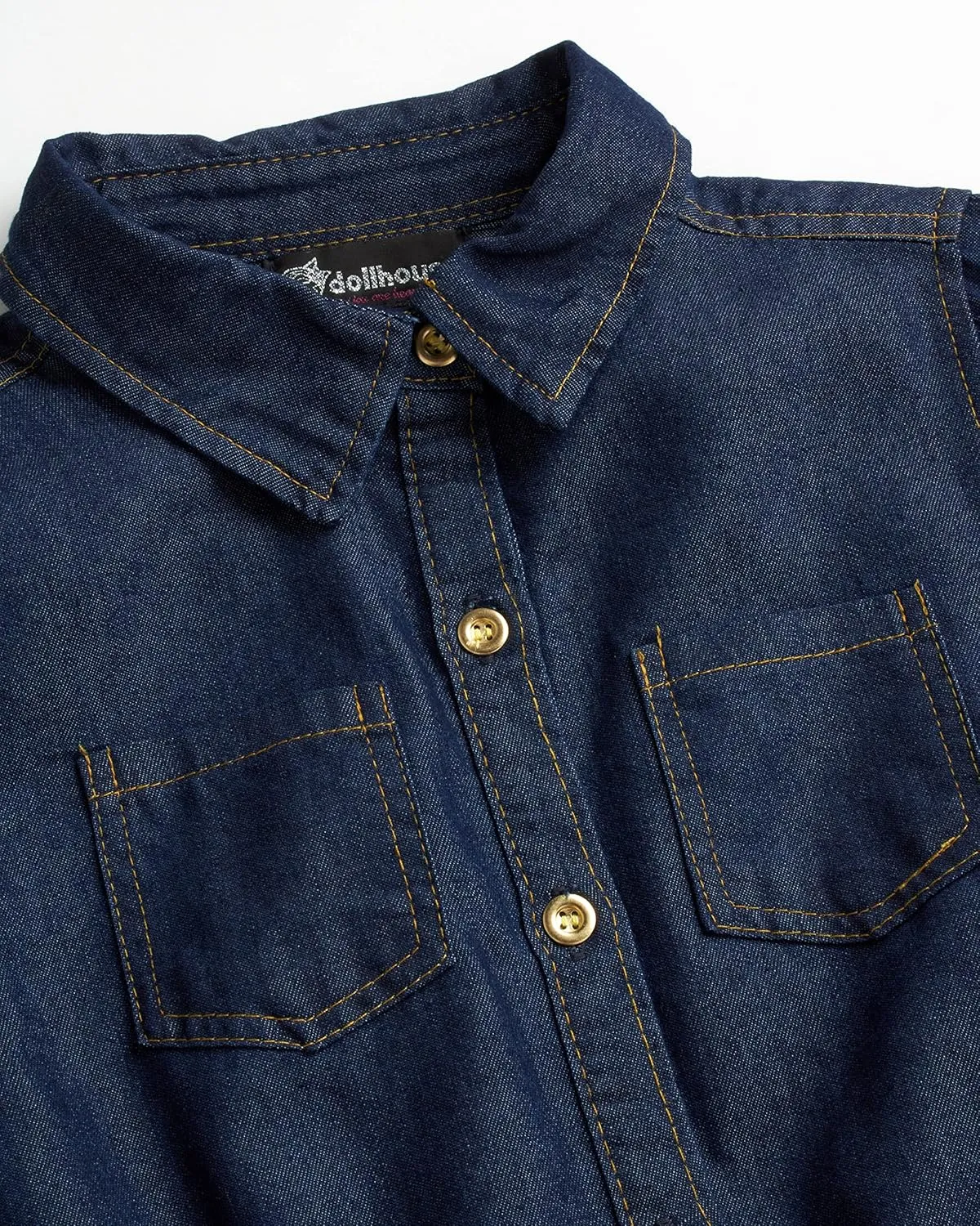 dollhouse Girls' Denim Dress - Casual Long Sleeve Jean Dress for Girls - Button Down Blue Knee Level Dresses for Girls (7-16)