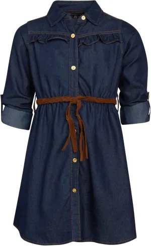 dollhouse Girls' Denim Dress - Casual Long Sleeve Jean Dress for Girls - Button Down Blue Knee Level Dresses for Girls (7-16)