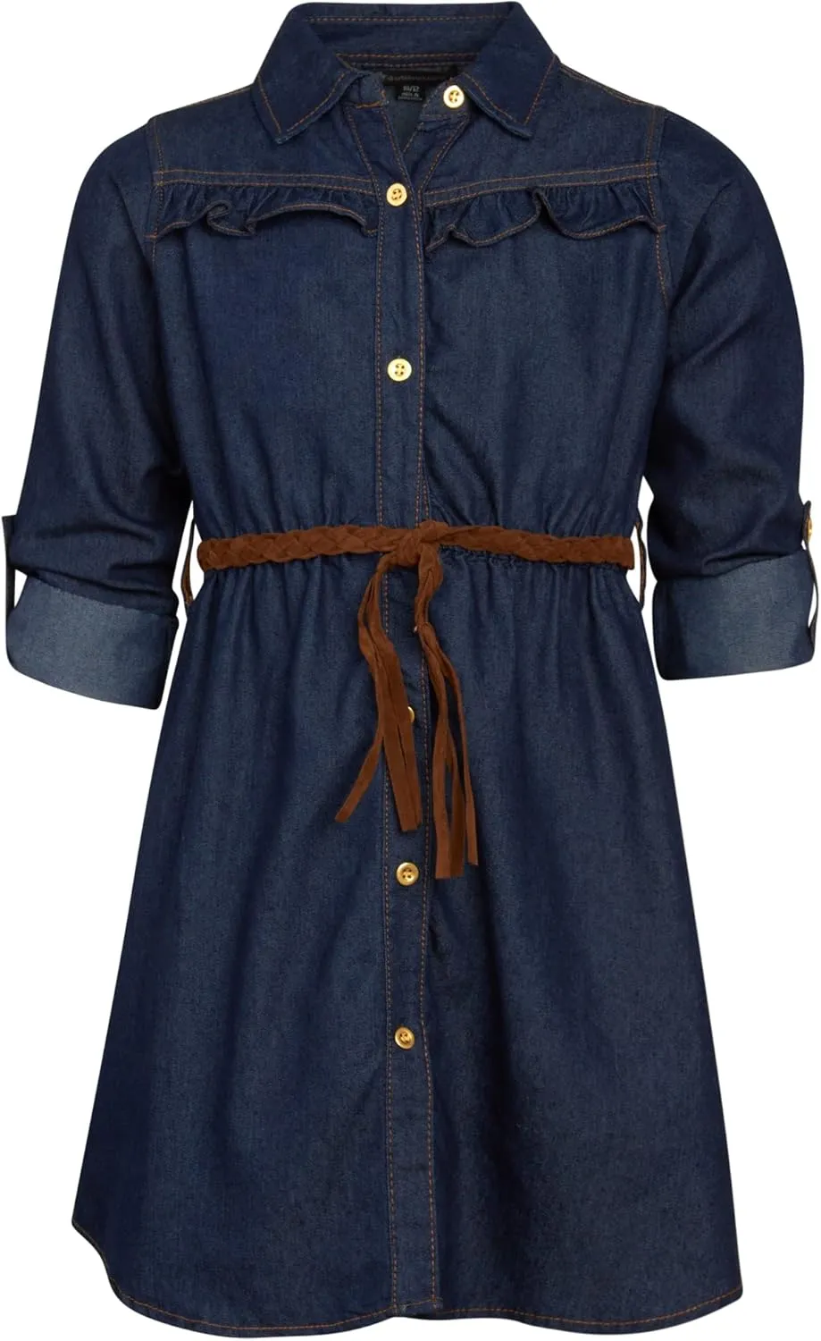 dollhouse Girls' Denim Dress - Casual Long Sleeve Jean Dress for Girls - Button Down Blue Knee Level Dresses for Girls (7-16)