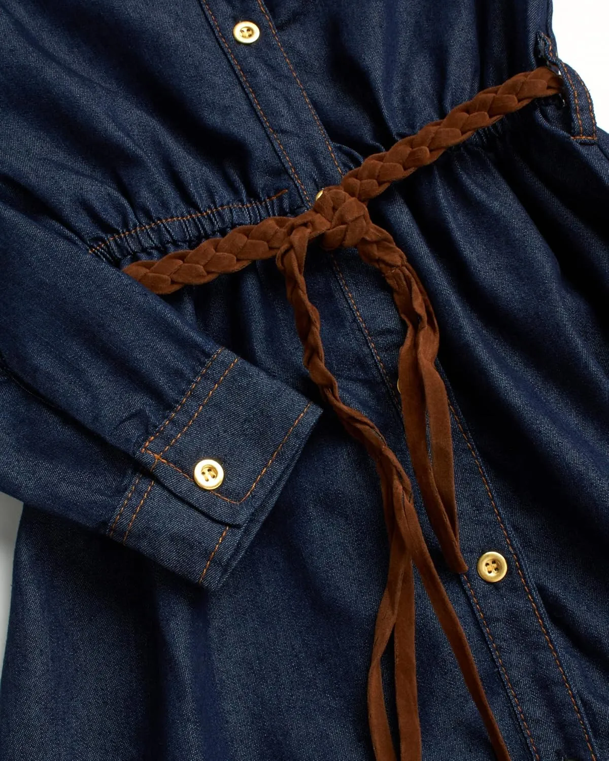 dollhouse Girls' Denim Dress - Casual Long Sleeve Jean Dress for Girls - Button Down Blue Knee Level Dresses for Girls (7-16)