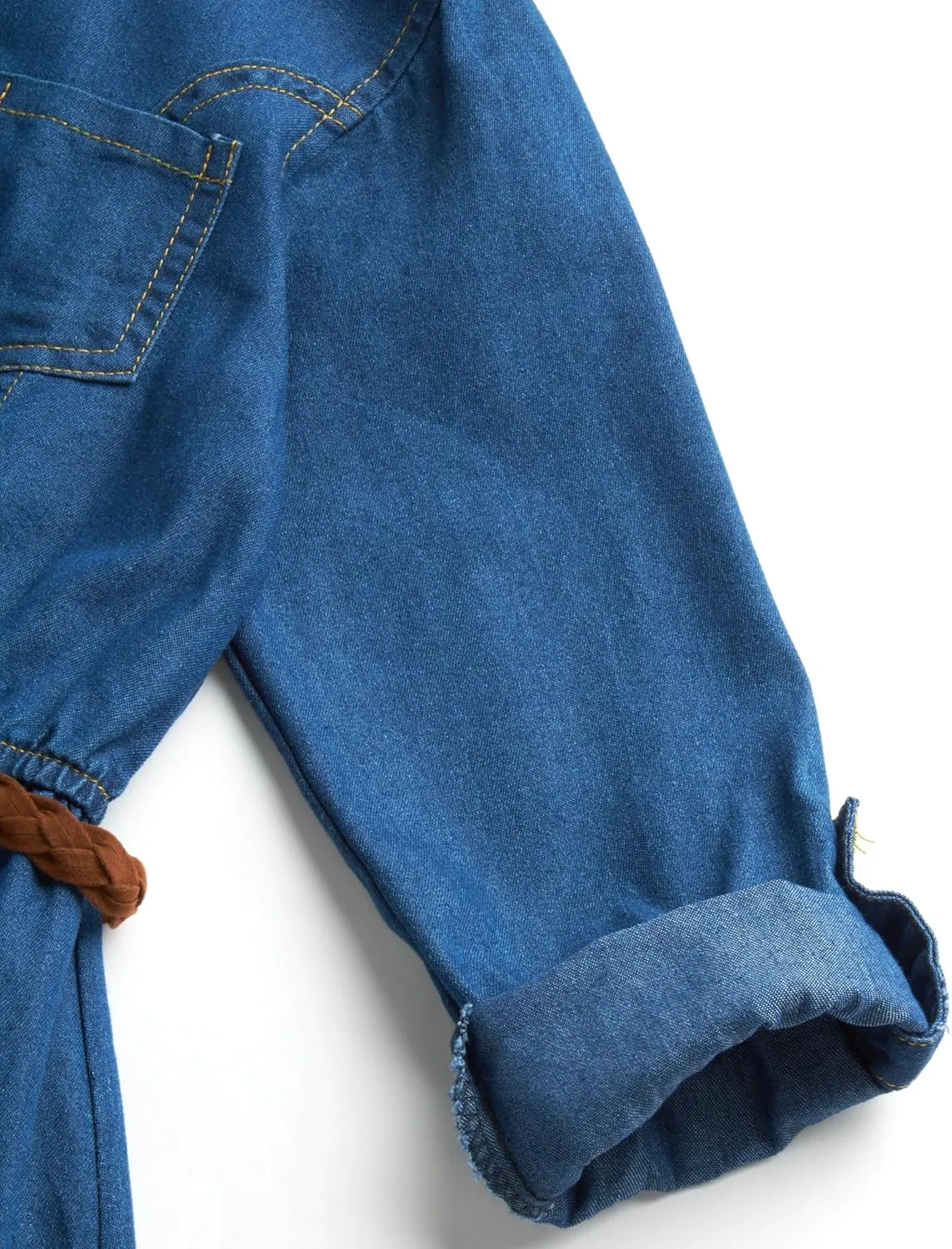 dollhouse Girls' Denim Dress - Casual Long Sleeve Jean Dress for Girls - Button Down Blue Knee Level Dresses for Girls (7-16)