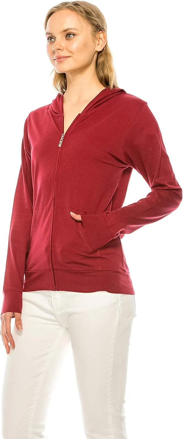 Eevee Women's Full Zip Hoodie - Lightweight Jacket Active Sweater Hooded Sweatshirt Slim Fitting Yoga Activewear
