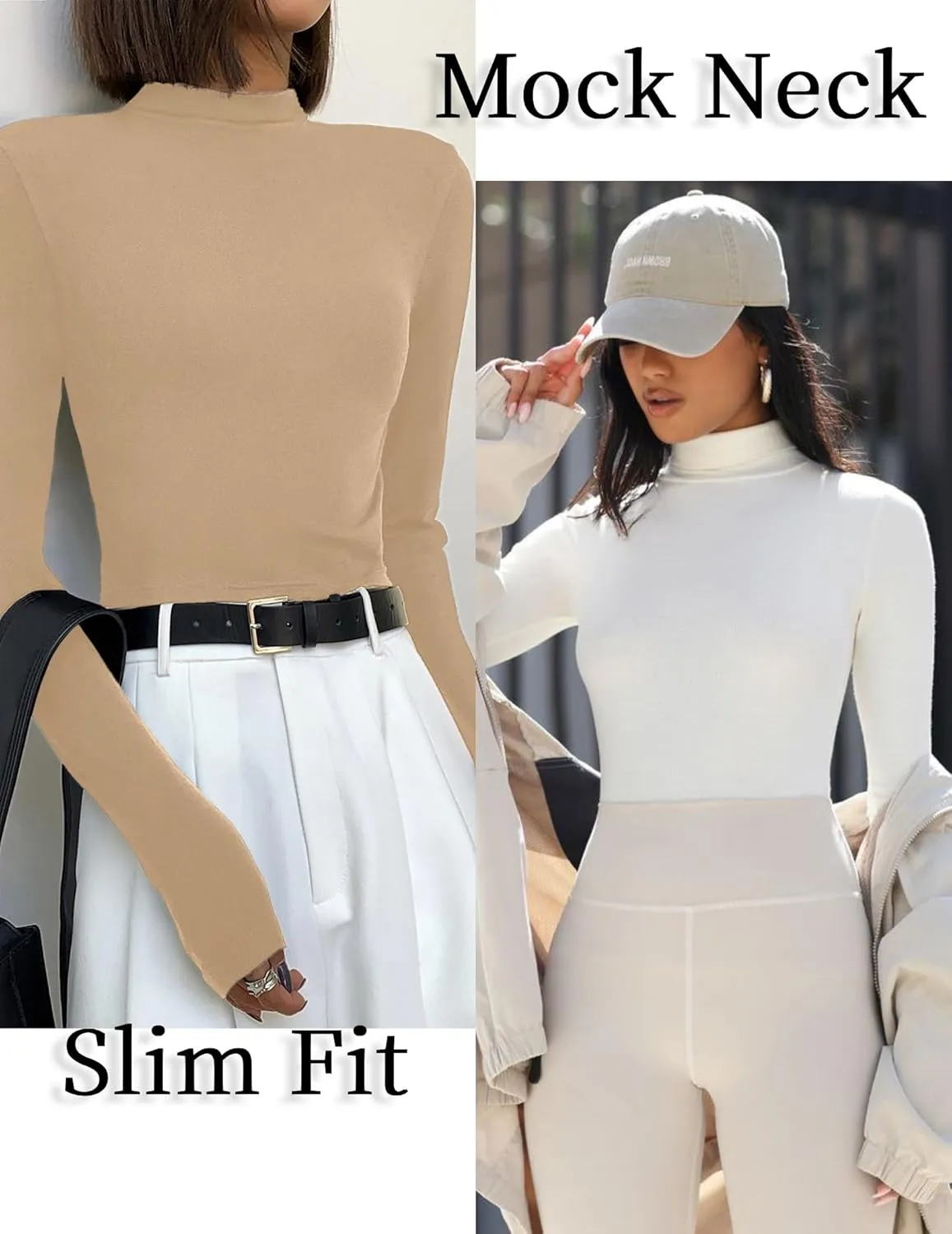 Ekouaer 3 Pack Turtleneck Shirt Women Long Sleeve Mock Neck Slim Fit Tops Winter Thermal Base Layer Soft Stretch Undershirts
