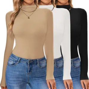 Ekouaer 3 Pack Turtleneck Shirt Women Long Sleeve Mock Neck Slim Fit Tops Winter Thermal Base Layer Soft Stretch Undershirts