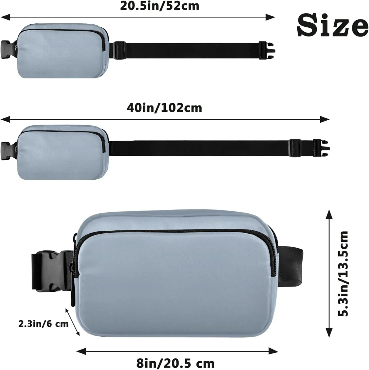 Elegant Blue Light Slate Gray Gradient Waterproof Fanny Pack for Women Hip Bag Belt Purse Pattern Travel Waist Pack for Men
