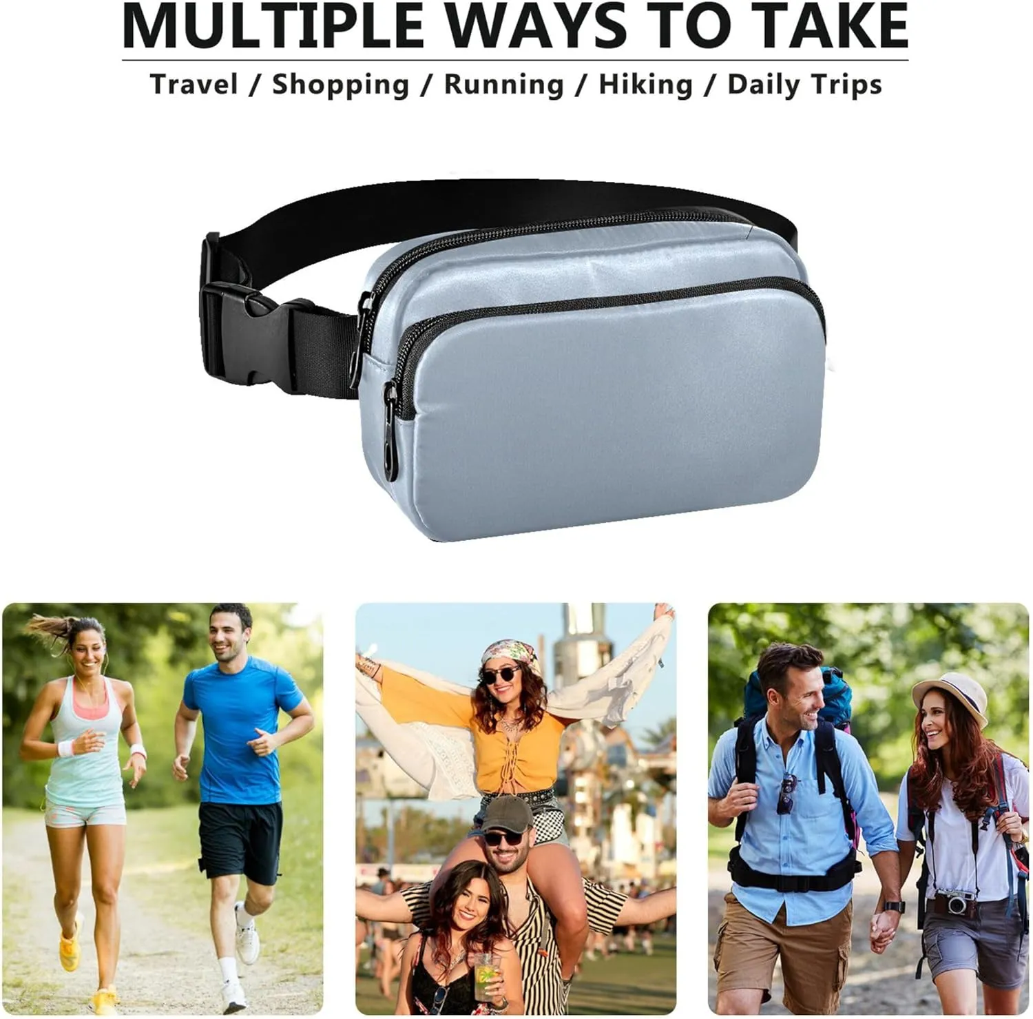 Elegant Blue Light Slate Gray Gradient Waterproof Fanny Pack for Women Hip Bag Belt Purse Pattern Travel Waist Pack for Men