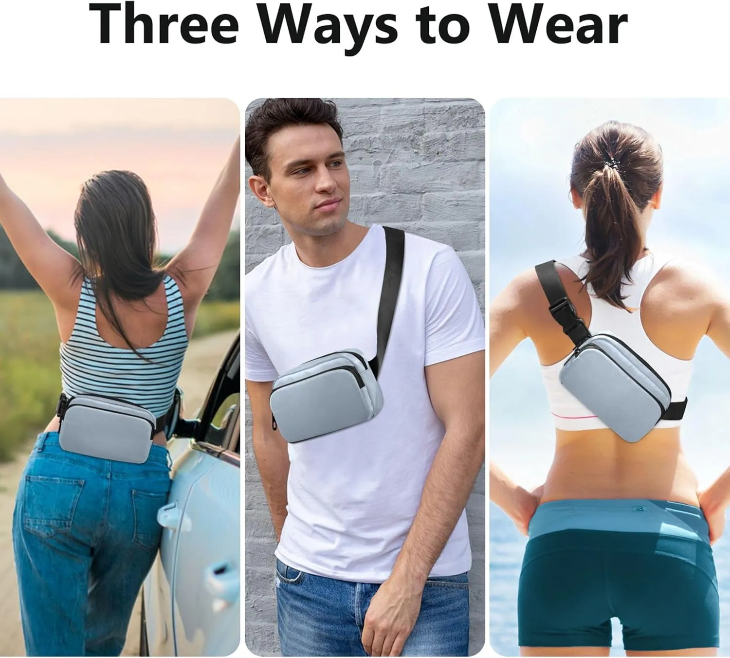 Elegant Blue Light Slate Gray Gradient Waterproof Fanny Pack for Women Hip Bag Belt Purse Pattern Travel Waist Pack for Men