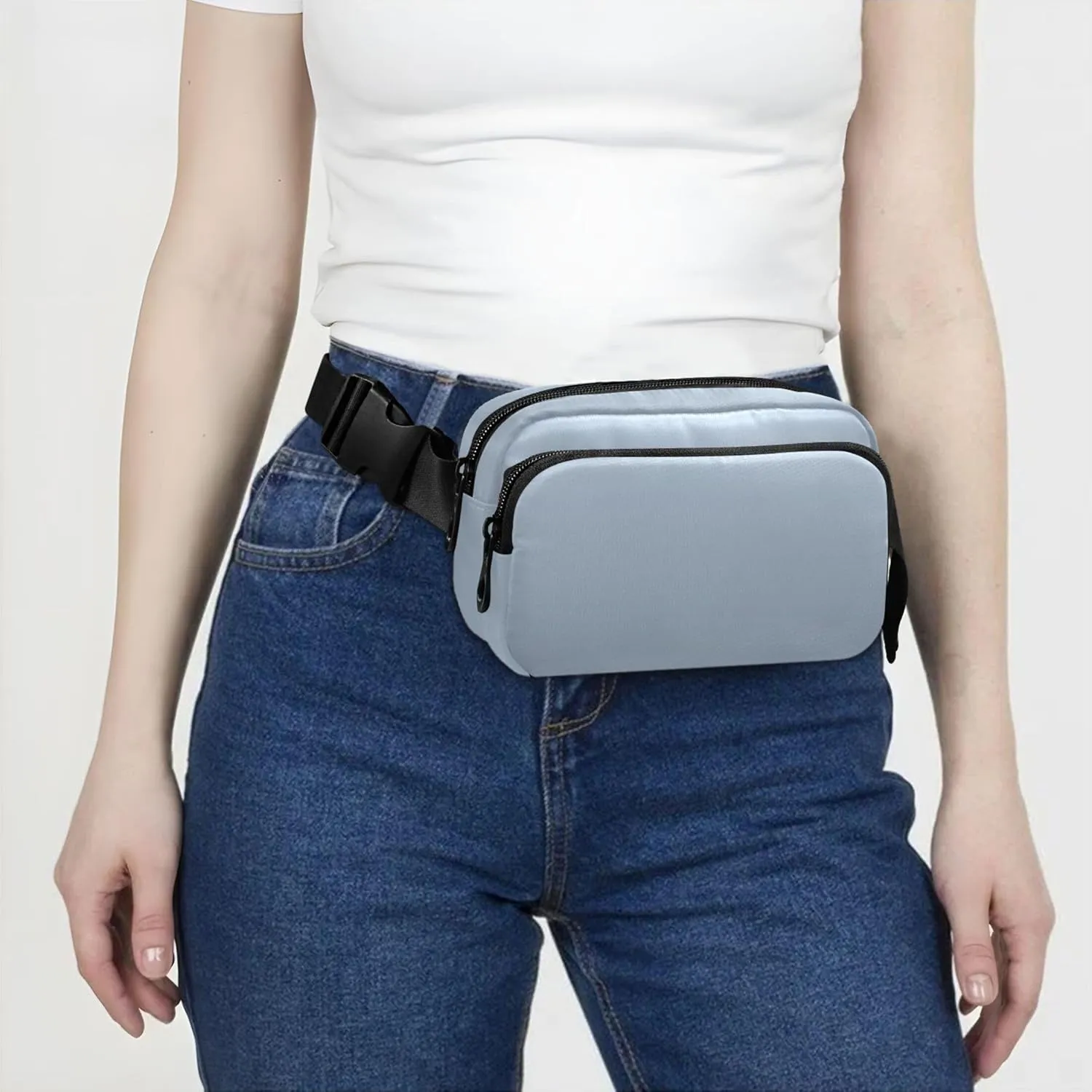 Elegant Blue Light Slate Gray Gradient Waterproof Fanny Pack for Women Hip Bag Belt Purse Pattern Travel Waist Pack for Men