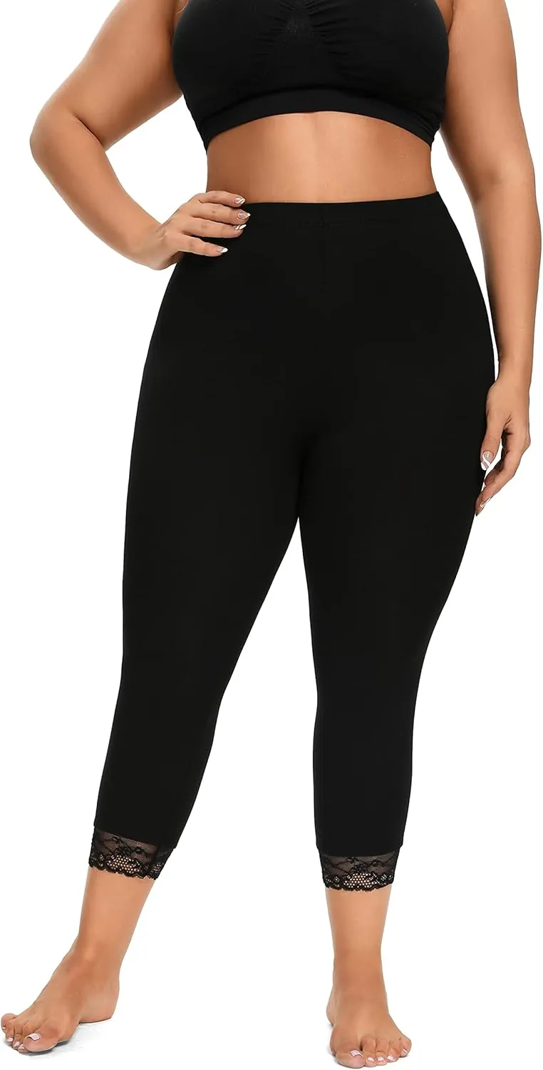ELISS Women's Plus Size Modal Capri Leggings,Soft and Stretchy Cropped Legging 3/4 Length Pants (1X-4X)