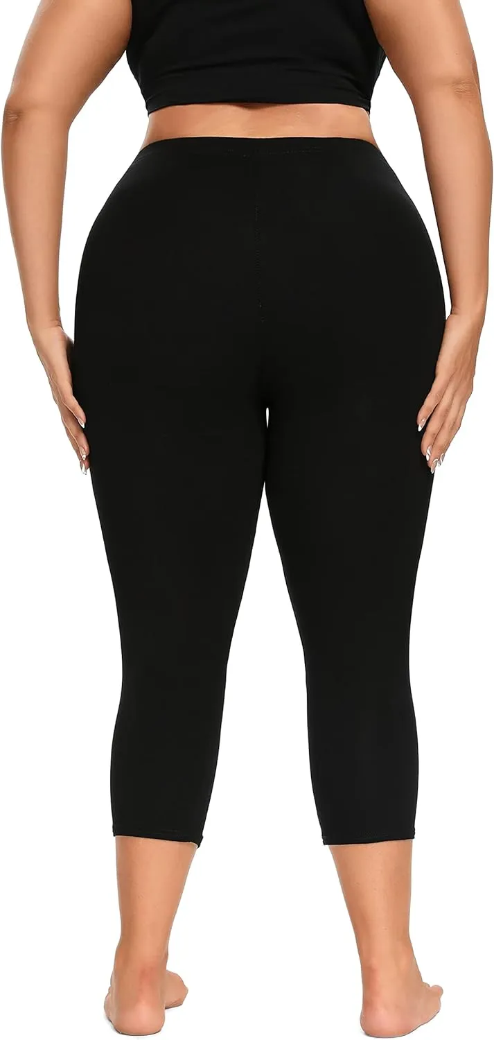 ELISS Women's Plus Size Modal Capri Leggings,Soft and Stretchy Cropped Legging 3/4 Length Pants (1X-4X)