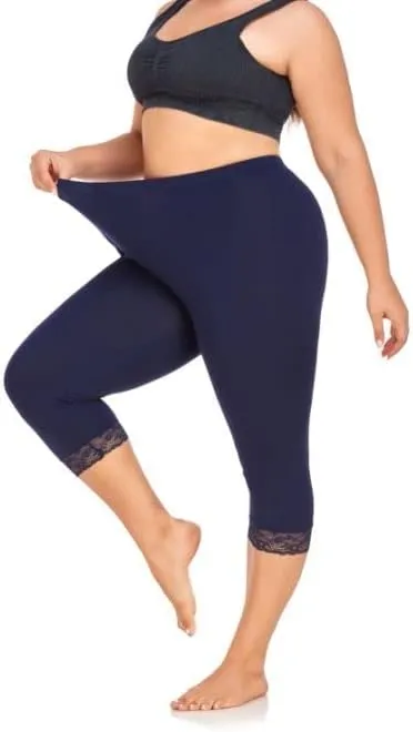 ELISS Women's Plus Size Modal Capri Leggings,Soft and Stretchy Cropped Legging 3/4 Length Pants (1X-4X)