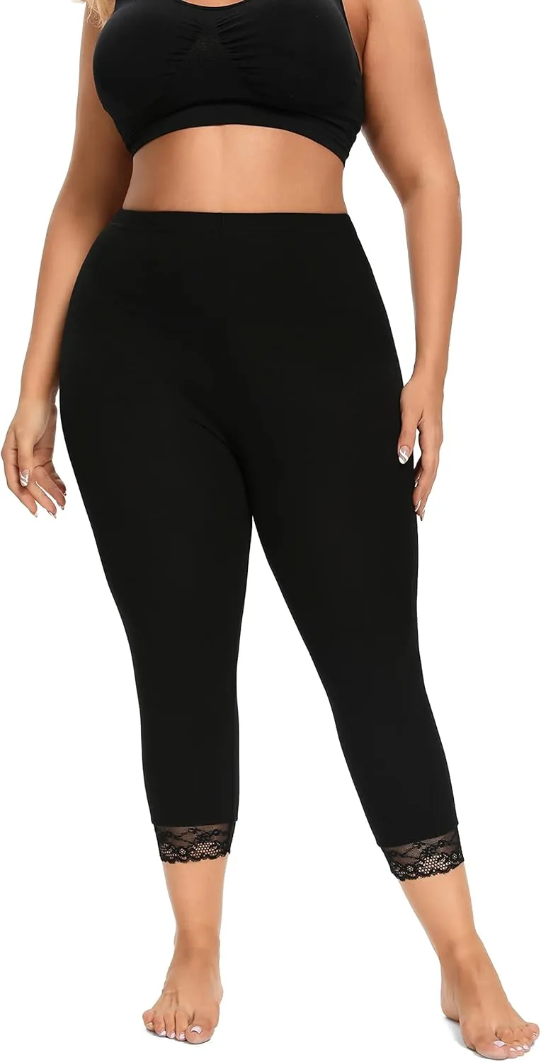 ELISS Women's Plus Size Modal Capri Leggings,Soft and Stretchy Cropped Legging 3/4 Length Pants (1X-4X)