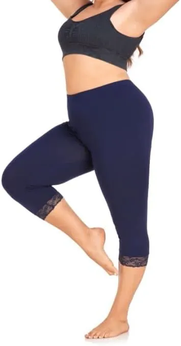 ELISS Women's Plus Size Modal Capri Leggings,Soft and Stretchy Cropped Legging 3/4 Length Pants (1X-4X)