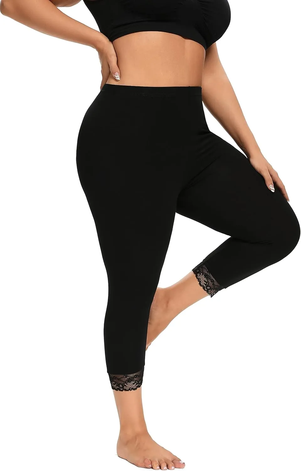 ELISS Women's Plus Size Modal Capri Leggings,Soft and Stretchy Cropped Legging 3/4 Length Pants (1X-4X)