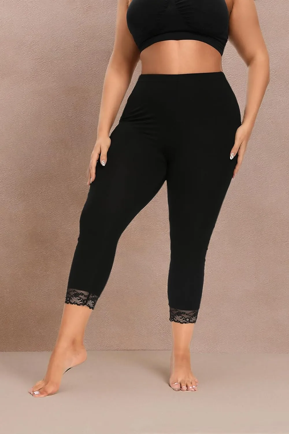 ELISS Women's Plus Size Modal Capri Leggings,Soft and Stretchy Cropped Legging 3/4 Length Pants (1X-4X)