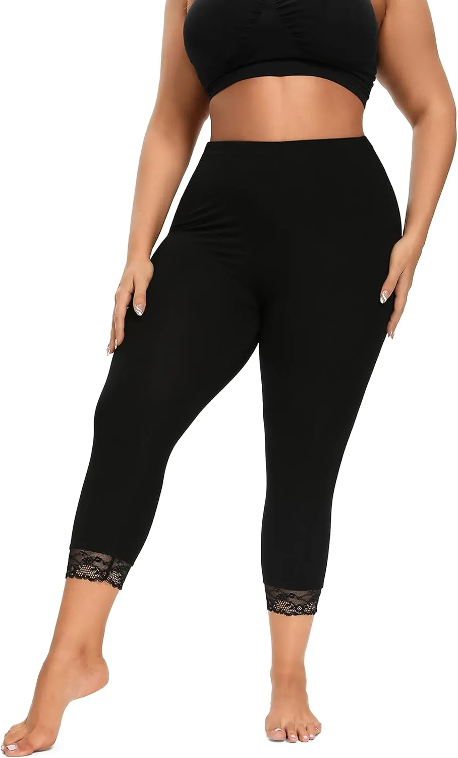 ELISS Women's Plus Size Modal Capri Leggings,Soft and Stretchy Cropped Legging 3/4 Length Pants (1X-4X)