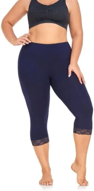 ELISS Women's Plus Size Modal Capri Leggings,Soft and Stretchy Cropped Legging 3/4 Length Pants (1X-4X)